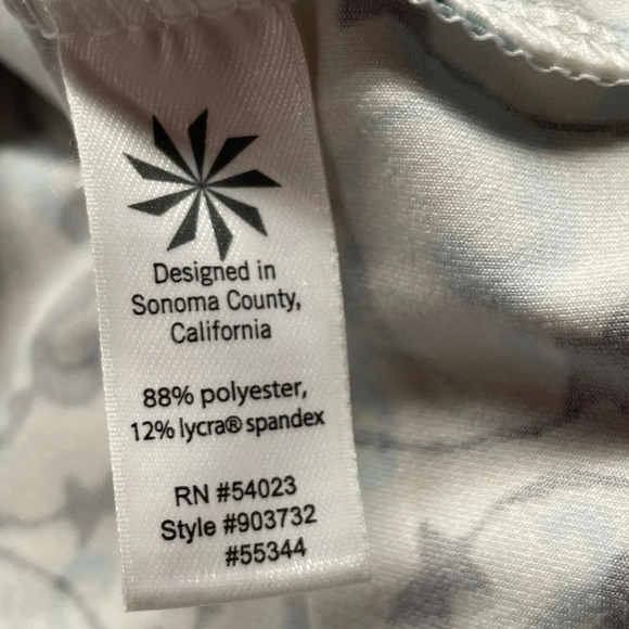 Athleta Faux Wrap Vine Scroll Nectar Dress Blue White size Small style 903732 - Picture 9 of 12